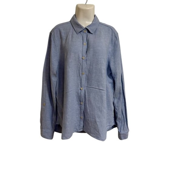 Orvis Classic Collection Blue Button-Up Blouse Long Sleeve Coastal Casual Chic - Picture 1 of 9